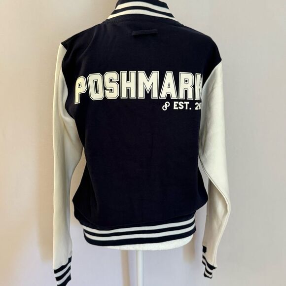 Poshmark Letterman Jacket Navy and White - Picture 1 of 7